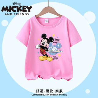 迪士尼（Disney）迪士尼儿童短袖T恤男女孩纯棉夏装2024韩范洋气宝宝半袖衣服 红色短袖/STARS 90cm