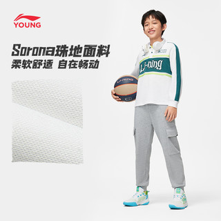 LI-NING 李宁 童装长袖POLO衫2024新款春秋款春装男大童小童上衣翻领运动服