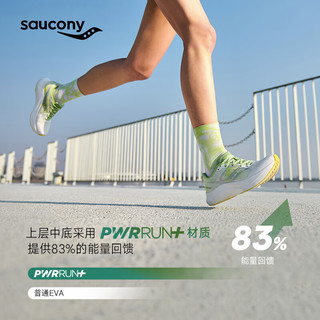 Saucony索康尼浪潮2代跑鞋女中考体育转用鞋减震训练进阶跑步运动鞋子 白绿2 36