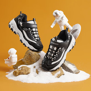 斯凯奇（Skechers）加绒女童鞋熊猫鞋魔术贴运动鞋休闲鞋大童老爹鞋 664062L-BKW 白色/黑色 32（200mm） 1