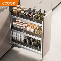 cobbe卡贝厨房调味拉篮橱柜抽屉式调料架收纳窄柜式置物架大容量玻璃