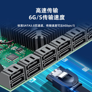 EB-LINK PCI-E X16转24口SATA3.0扩展卡台式机电脑内置SSD固态机械硬盘转接卡可做系统盘免驱