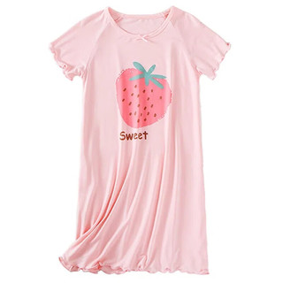 Tasidi-G女童莫代尔睡裙夏季公主风睡衣薄款冰丝 粉色大草莓 160cm