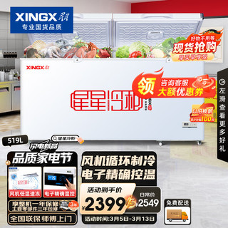 XINGX 星星 519升 商用变温冰柜 冷藏冷冻转换柜 单箱单温大容积卧式冷柜 BD/BC-519E