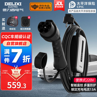 DELIXI 德力西 新能源电动汽车充电枪家用220V便携式充电器多车型2.8kw充电桩随车充 温控基础款-5米