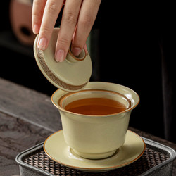 慢茶道 汝窑盖碗茶杯单个360度出水泡茶碗大号高档三才盖碗茶具不烫手