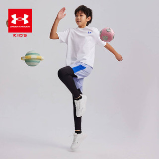 安德玛（Under Armour）童装2024年夏季纯棉男大童短袖T恤透气圆领百搭上衣 白色 140cm