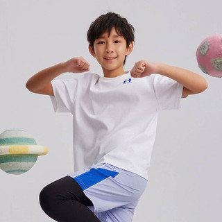 安德玛（Under Armour）童装2024年夏季纯棉男大童短袖T恤透气圆领百搭上衣 白色 140cm