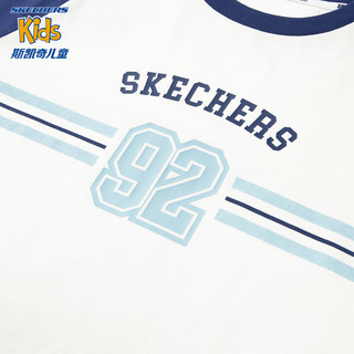 Skechers斯凯奇男女童短袖运动套装夏季透气T恤短裤篮球服套装L224K065 蔚蓝色/00QP 120cm