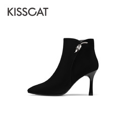 KISSCAT 接吻猫 2023冬季新款时尚气质高跟靴摩登尖头细跟时装靴女