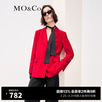 MO&Co;. 摩安珂 冬季派对系列丝绒光感西装MBB4BLA002初冬季外套设计感 大红色 S/160