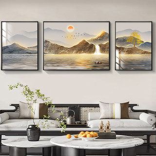 TIMESS 新中式金山流水轻奢客厅装饰画沙发背景墙大气餐厅三联壁画