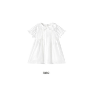 英氏童装连衣裙夏季短袖可爱女童小白裙纯棉2024 英氏白YRLCJ2Q281A 100cm
