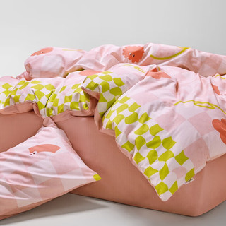 LOVO罗莱生活旗下品牌  全棉四件套纯棉柔简约床上用品床单双人床 小红FA 1.5米床(适配200x230被芯)