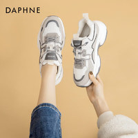 DAPHNE 达芙妮 老爹鞋女2023秋季厚底复古撞色百搭休闲运动鞋子 米灰色35