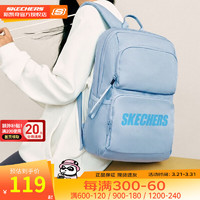 SKECHERS 斯凯奇 双肩包书包男女同款背包潮流休闲包大容量中学生包旅行运动包 空气蓝-01CQ/24.4升 均码