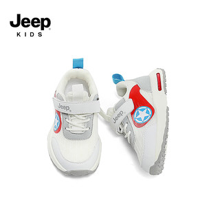 Jeep吉普儿童运动鞋轻便跑步鞋软底女童2024春季学步鞋男童鞋子 白灰 25码 鞋内长约16.2cm