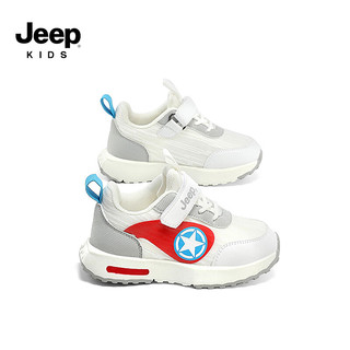 Jeep吉普儿童运动鞋轻便跑步鞋软底女童2024春季学步鞋男童鞋子 白灰 24码 鞋内长约15.7cm
