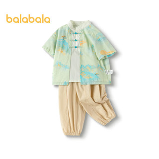 巴拉巴拉儿童套装男童宝宝短袖两件套2024夏装国风假两件童装208224119106 100cm