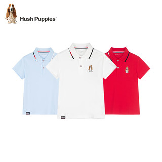 暇步士（Hush Puppies）童装儿童2024夏季活力短袖POLO衫经典翻领舒适休闲百搭 冰晶蓝 170cm