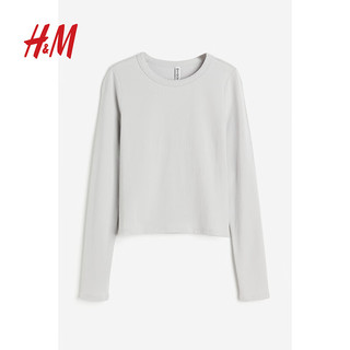 H&M2024年春季女装时尚休闲简约风修身长袖上衣T恤1158565 浅灰色014 160/88A S