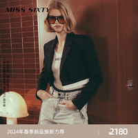MISS SIXTY2024春季外套女西装领垫肩一粒扣工装风短款拼接 黑色 XS