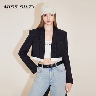 MISS SIXTY2024春季外套女西装领垫肩一粒扣工装风短款拼接 黑色 XS