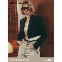 MISS SIXTY2024春季外套女西装领垫肩一粒扣工装风短款拼接 黑色 M