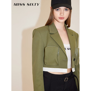 MISS SIXTY2024春季外套女西装领垫肩一粒扣工装风短款拼接 军绿 M