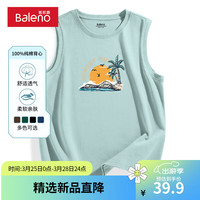 班尼路纯棉背心男2024夏季休闲透气ins风时尚百搭户外运动日系无袖体恤 【纯棉】-浅蓝#MB海滩故事 4XL【真纯棉 100%的棉】