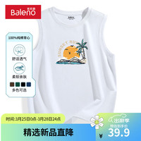 Baleno 班尼路 纯棉背心男2024夏季休闲透气ins风时尚百搭户外运动日系无袖体恤 -白#MB海滩故事 2XL