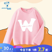 JEANSWEST 真维斯 女童纯棉上衣  时尚字母W印花圆领长袖T恤JU 粉8340 120cm