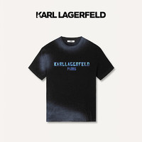 Karl Lagerfeld卡尔拉格斐轻奢老佛爷男装24夏款KLlogo个性印花棉质短袖T恤 黑色 44