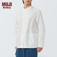 无印良品（MUJI） 男式 高密度平织 盘扣衬衫 男士长袖衬衣外套早春 ACA27C4S 白色 S 165/84A