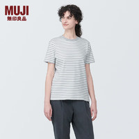 无印良品（MUJI）女式双罗纹织 圆领短袖T恤上衣打底衫女款内搭早春BBA92A4S 灰色条纹 XL 165/92A