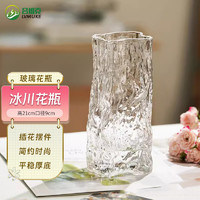 吕姆克 玻璃花瓶客厅摆件餐桌玄关装饰富贵竹百合冰川透明高21cm花瓶7627