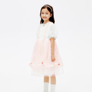 安奈儿（Annil）童装女童连衣裙2024夏新短袖甜美公主裙礼服表演裙子 半糖粉 150