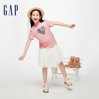 Gap女童2024春季纯棉印花图案圆领短袖T恤儿童装上衣430239 粉红色 160cm(XL)亚洲尺码