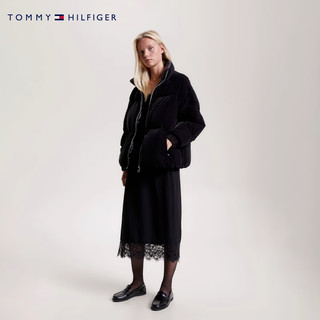 TOMMY HILFIGER女休闲丝绒立领圆章刺绣宽松保暖短面包羽绒服外套40242 黑色BDS XS