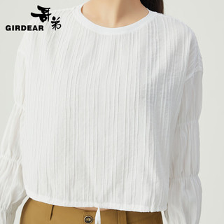 哥弟【GD】竹节袖设计感宽松短款长袖衬衫上衣女1300972 白 L(4码)