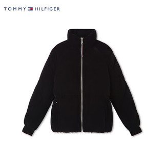 TOMMY HILFIGER女休闲丝绒立领圆章刺绣宽松保暖短面包羽绒服外套40242 黑色BDS XS