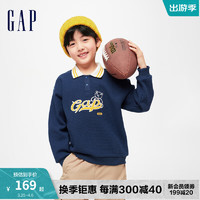 Gap 盖璞 男女童冬2023LOGO加绒保暖POLO衫890024儿童卫衣 海军蓝 130cm(S) 亚洲尺码