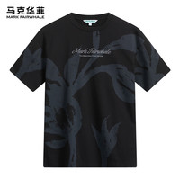 马克华菲【花卉满印】短袖T恤男2024春夏透气纯棉圆领休闲上衣男短T 001黑色 S