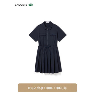 LACOSTE法国鳄鱼女装24年纯色简约休闲衬衫式收腰连衣裙EF3874 166/藏青色 42/175