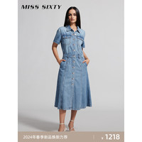 MISS SIXTY2024夏季牛仔连衣裙女单排扣长款复古深蓝休闲风 深蓝 S