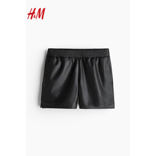 H&M2024夏季女装涂层面料潮流时尚简约风松紧腰短裤1232131 黑色 165/80A