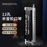 Romusic 口琴 12孔C调半音阶口琴高级成人专业演奏（黑色）