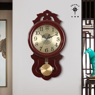 北极星挂钟客厅家用创意时尚新中式中国风木质钟表石英钟欧式摆钟 7108（宽32cm高60cm）