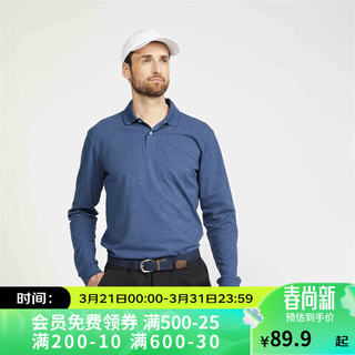 DECATHLON 迪卡侬 polo长袖polo衫男T恤男士翻领宽松保罗大码男装秋冬IVE2鲸鱼蓝185/120B/XXL-4665366