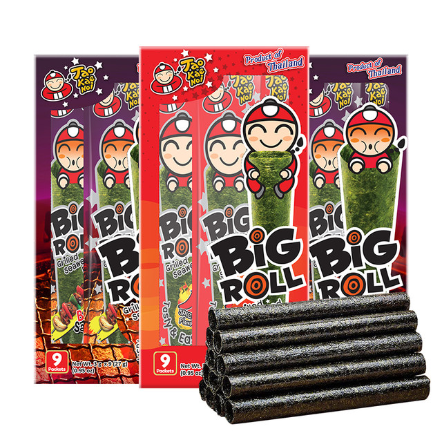 老板仔 TaoKaeNoi老板仔旗舰店泰国进口即食儿童零食烤海苔卷27g*3盒